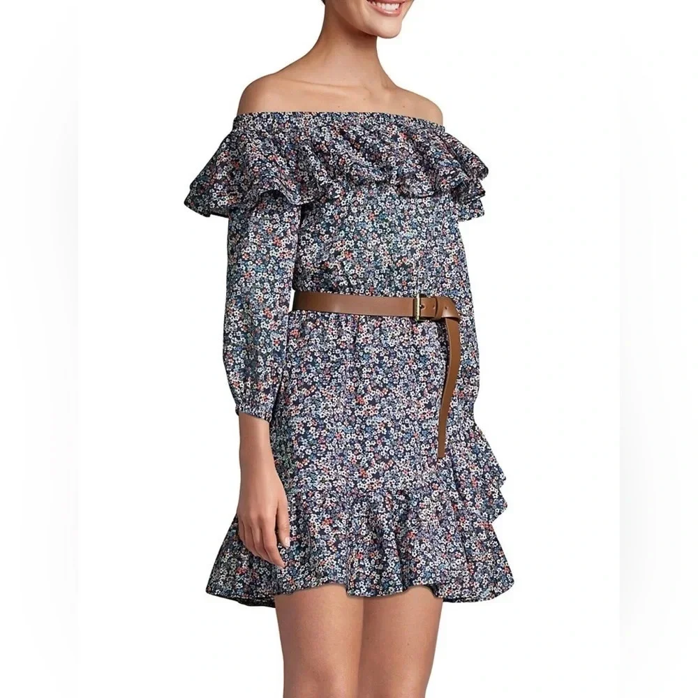! Nwt MICHAEL Michael Kors Bare Shoulder Belted Dress sz M